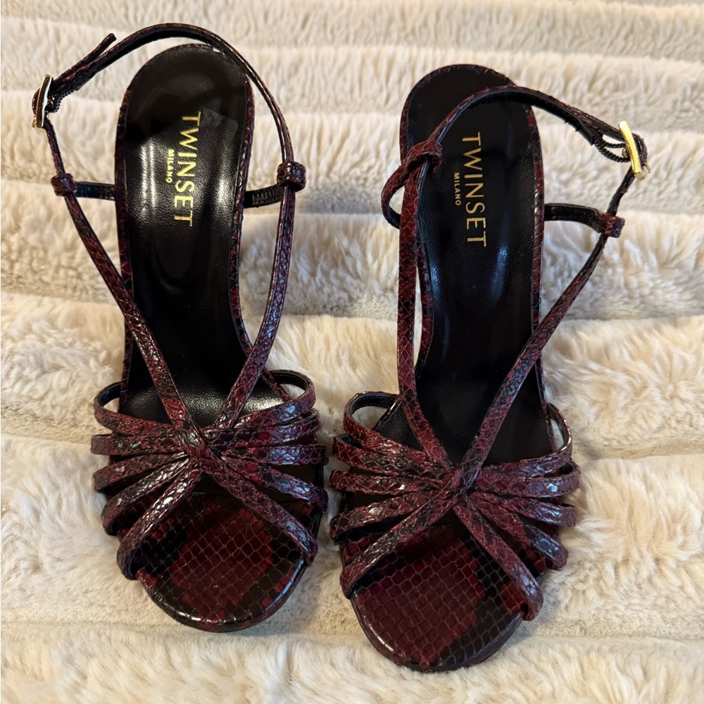 Twin-Set Dark snake skin Red Strappy Heels
